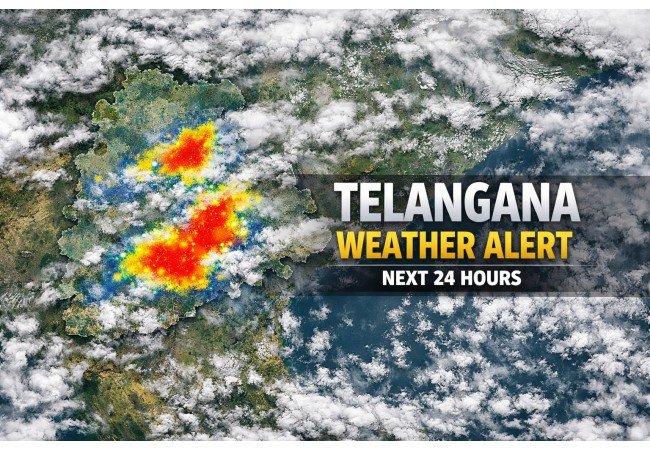 *IMD satellite imagery showing active monsoon cells and heavy rainfall zones over Telangana. The image highlights cloud cover and precipitation intensity across the state.*