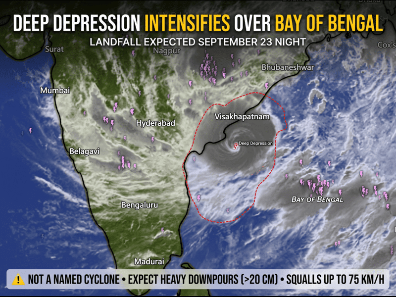 Bay of Bengal Depression may cross the Odisha–Andhra coast on Sept 23–24, bringing heavy rain, strong winds and rough seas.